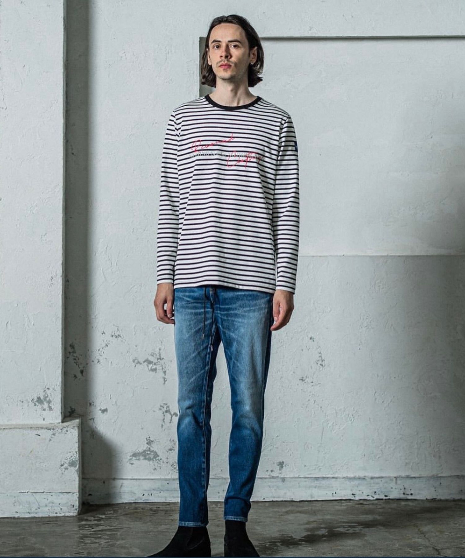 NSNF longsleave Tee ( ボーダー) コットン / フロントロゴ / 袖細め / ボックスシルエット / UV / RC35-T-009