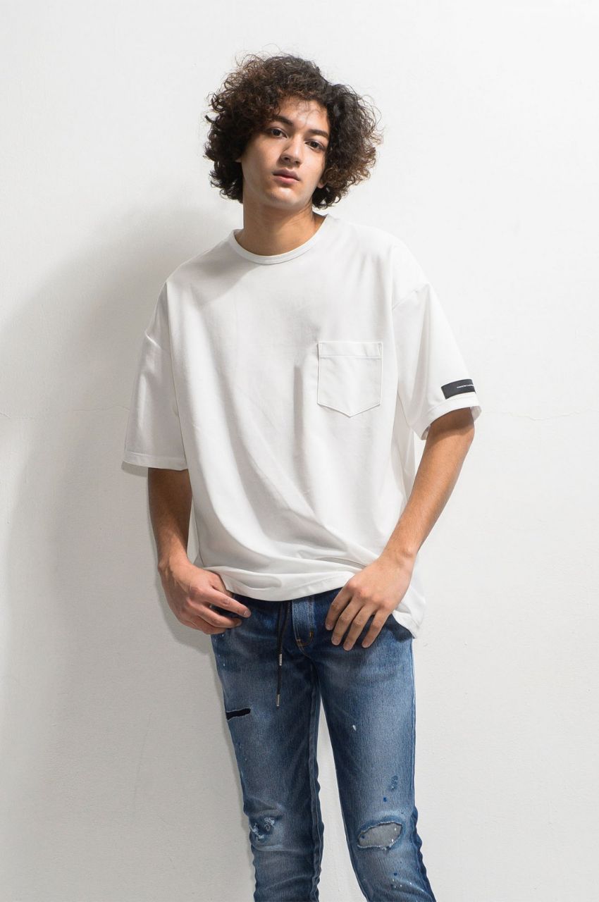 Double LOOSE pocket TEE WHITE / シルキータッチ 高機能ルーズポケットTシャツ
