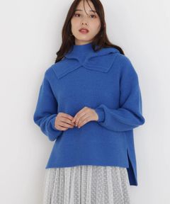フードスヌード付きニットプルオーバー(ブルー)アクリル / ストレッチあり / かぶって着用 / スヌード付き/ 0316170131