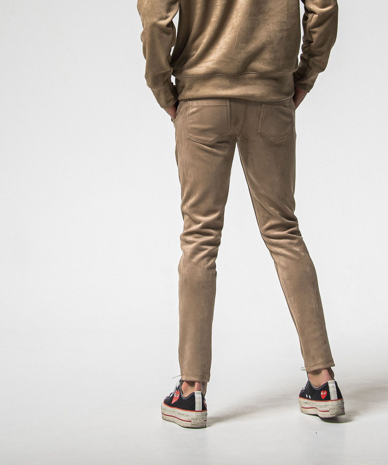 CHRIS EASY suede TUCK PANTS ( BROWN) ポリエステル / 360°ストレッチ素材 / ウエストドローコード付き /スラッシュポケット / RC38-ST-016T