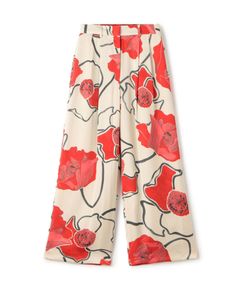 ポピープリント 2タックワイドパンツ (レッド系 ) ポリエステル / 裏地有り / ハイウエスト / 手洗可 / 11-04-61-04031