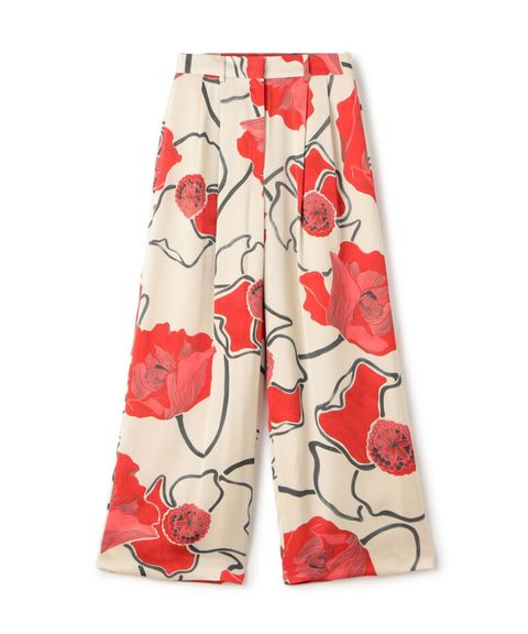 ポピープリント 2タックワイドパンツ (レッド系 ) ポリエステル / 裏地有り / ハイウエスト / 手洗可 / 11-04-61-04031