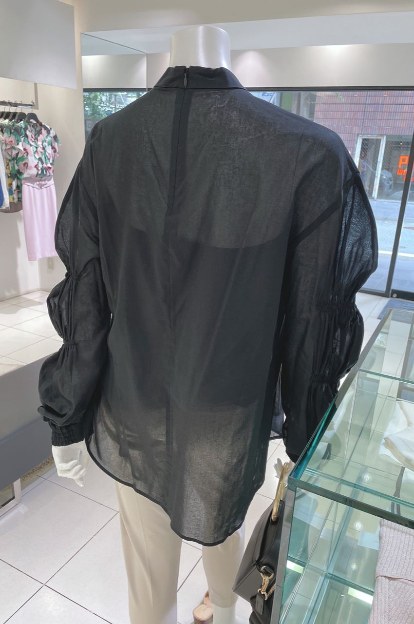 GATHER SLEEVE SHEER BL / ギャザースリーブシアーブラウス