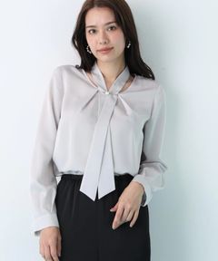 2WAYボウタイブラウス(グレー) ポリエステル / ストレッチ無し / 裏地無し / 後ろ衿ぐりなみだ開きあり / 0316110222