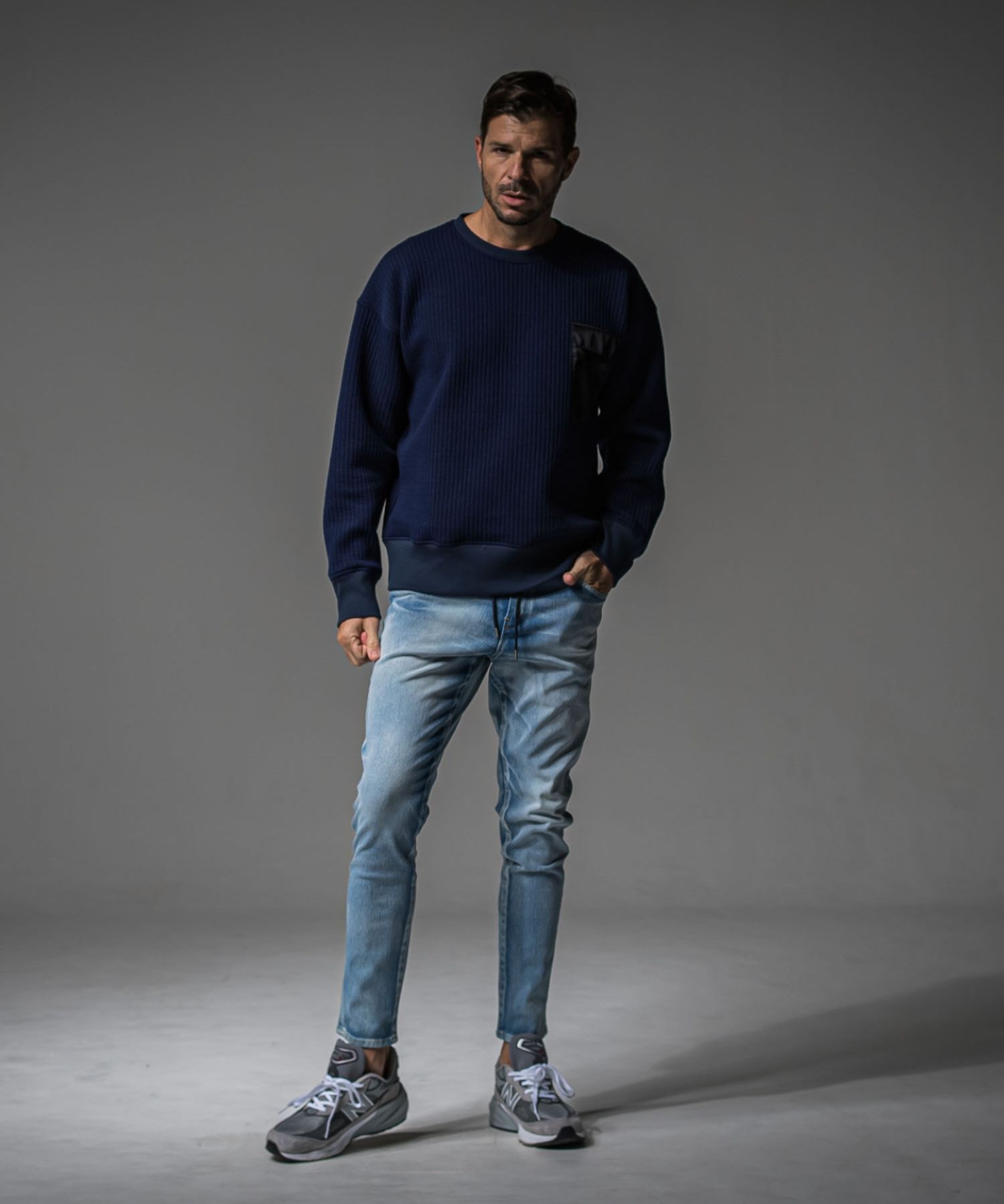 Stripe quilting drop trainer (NAVY) コットン /   ストレッチスウェット / 胸ポケットサテン / キルティング / RC37-C-003