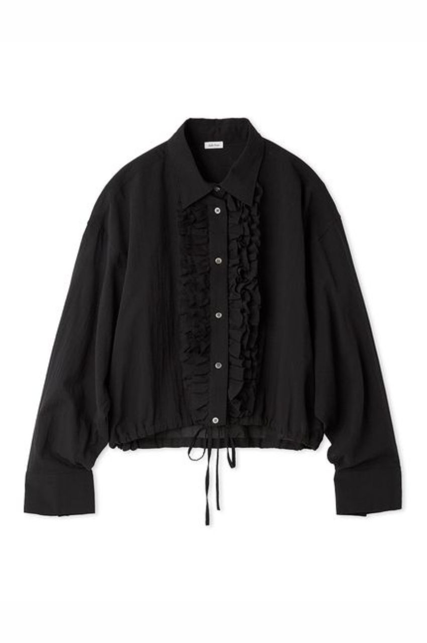 シアーフリルドロストショートシャツ (black) コットン / 軽量 / 手洗い可 /  オーバーサイズ / 09WFB25117