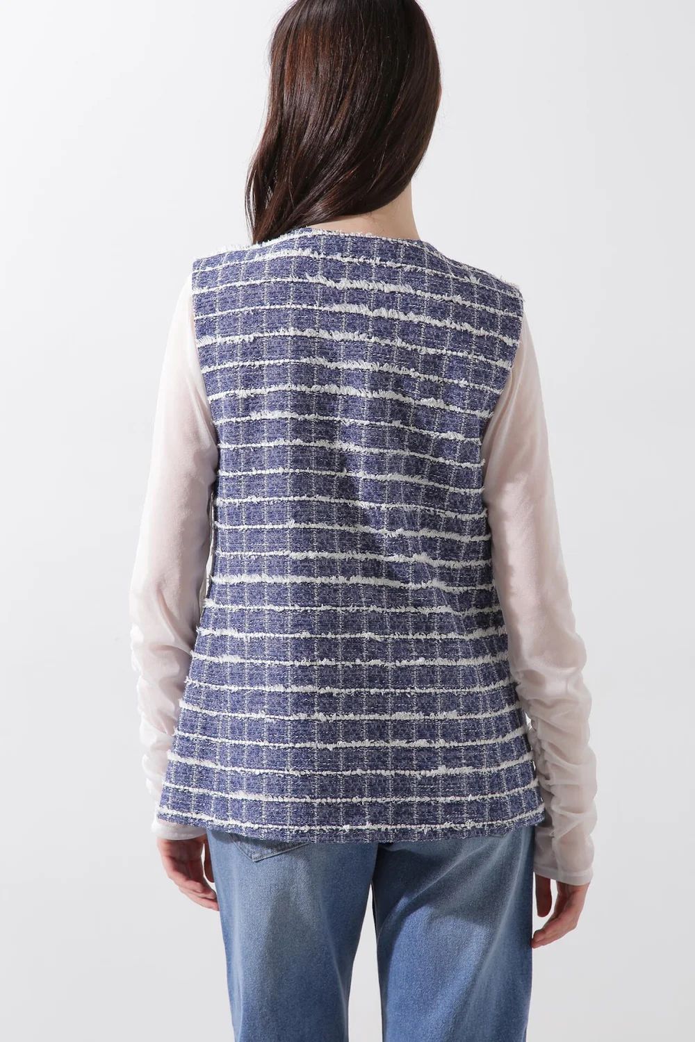 ツイードジレ (ブルー) / 綿 / ポリエステル / ボタン / 0315150205