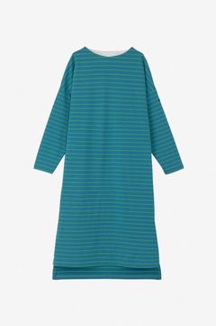 ロングスリーブ HH ボーダーワンピース (ブルージェイ×アクアグリーン) 綿 / 両サイドポケット有り / 抗菌防臭のポリジン・ステイフレッシュ加工 / 洗濯可 /HW32524