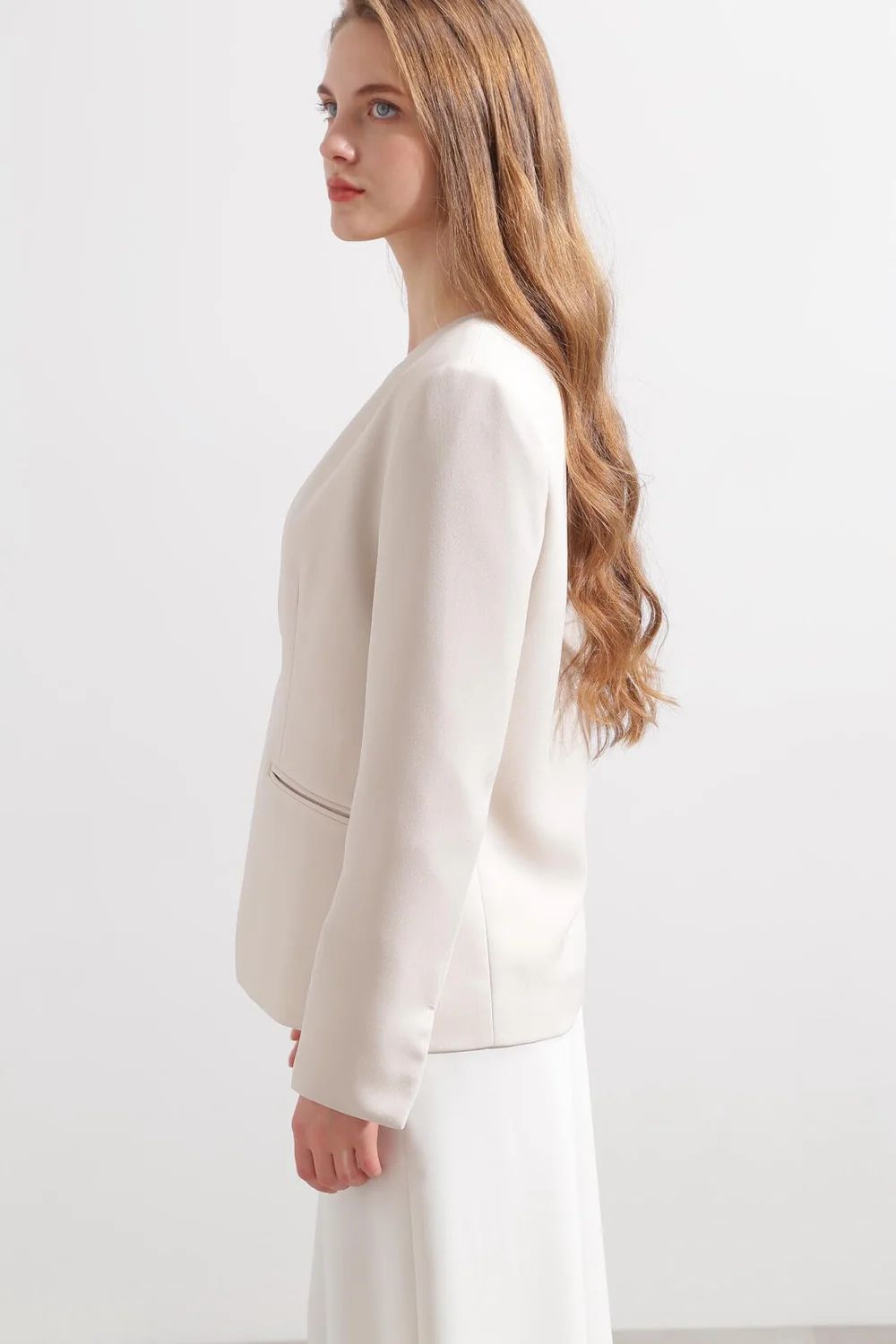 オックスノーカラージャケット (ベージュ) / ポリエステル・レーヨン / ストレッチ / 0315150316