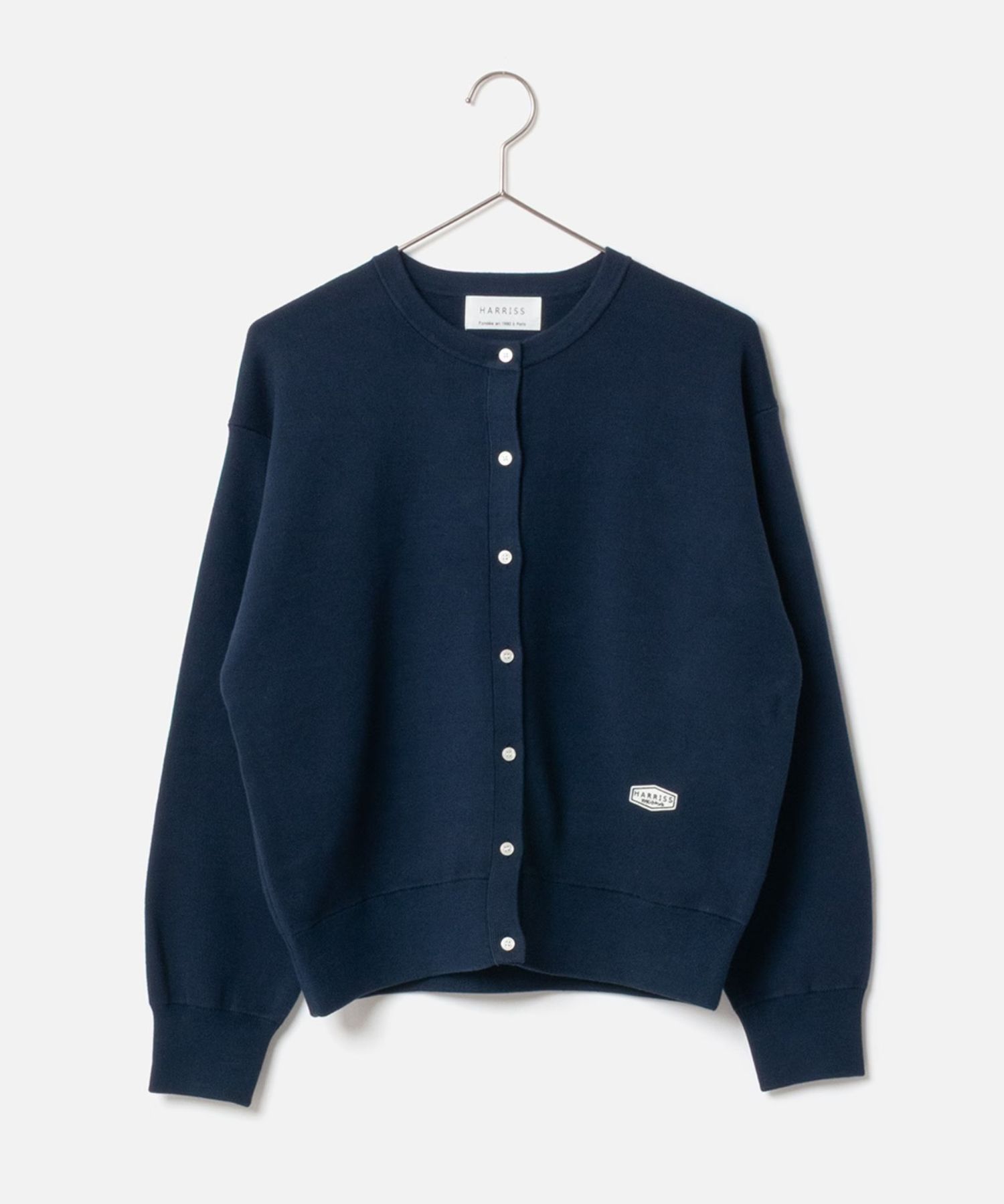 Crew Neck Knit Cardigan ( ネイビーブルー) 綿  / 柔らかい / ワッペン / 手洗可 / WN262-36481