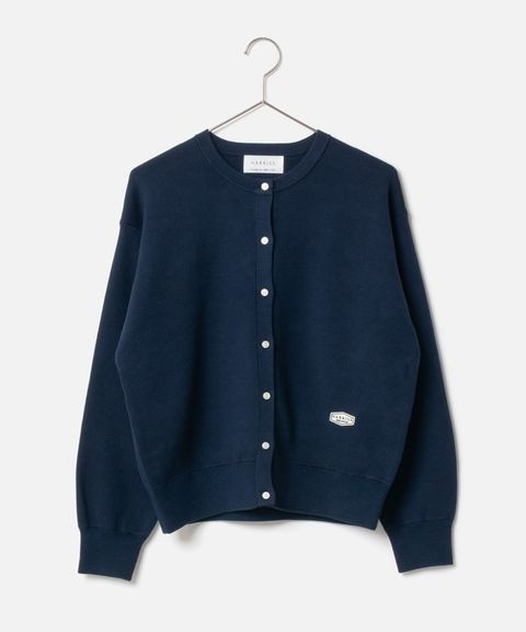 Crew Neck Knit Cardigan ( ネイビーブルー) 綿  / 柔らかい / ワッペン / 手洗可 / WN262-36481