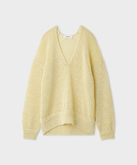 リネンタッチイージーVネックニット(イエロー) ポリエステル / ウォッシャブル / 手洗い可 / MWNT262038