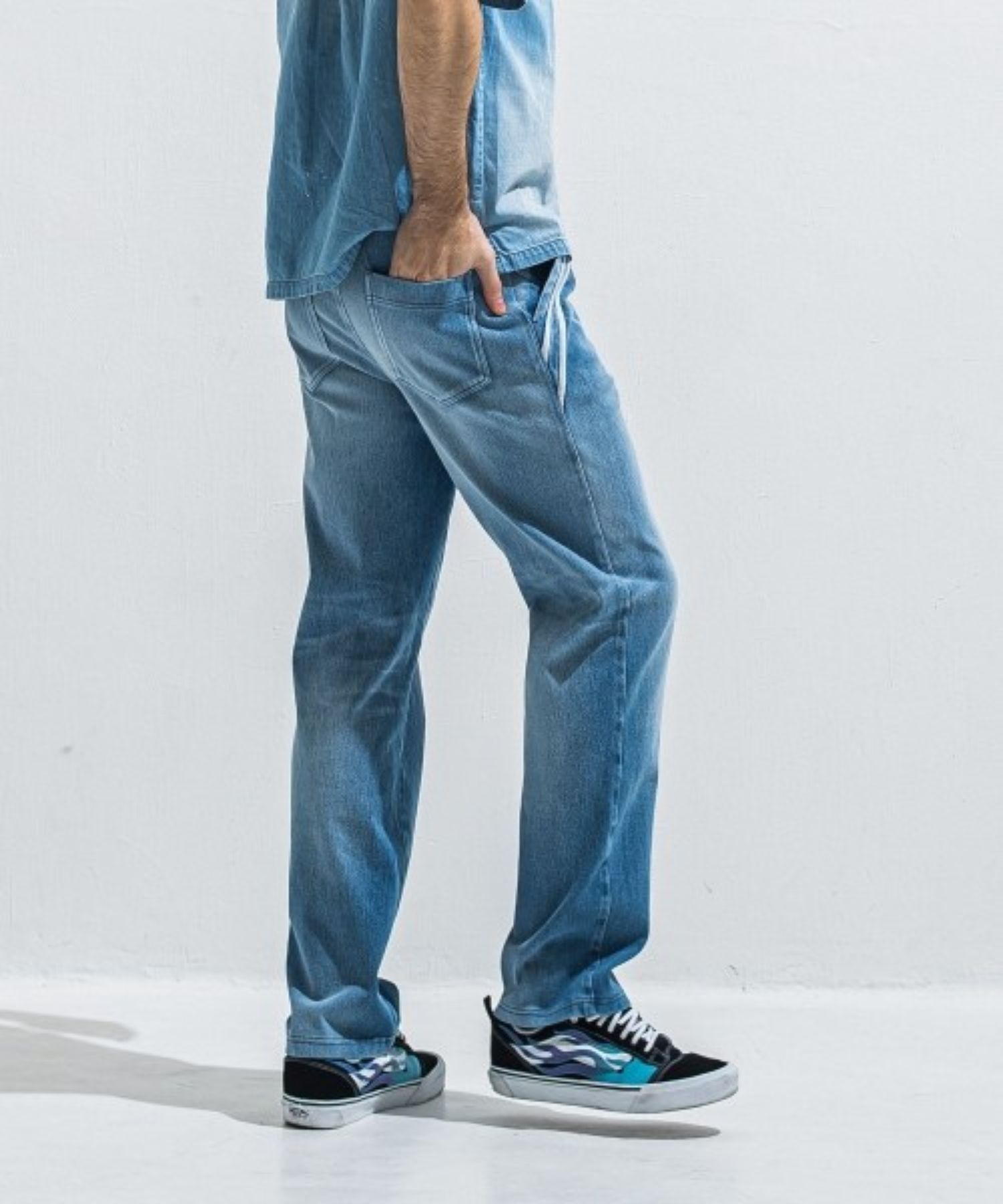 EDGE DENIM SEMI WIDE PT ( DIND ) コットン  / ストレッチ /エコレザーライン / スラッシュポケット /  RC40-ST-014WTD