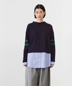 SEAISLAND COTTON LAYERED TUNIC (MIDNIGHT) 綿 / 袖ライン / 柔らかい / シャツドッキングデザイン / ADWS-501-17