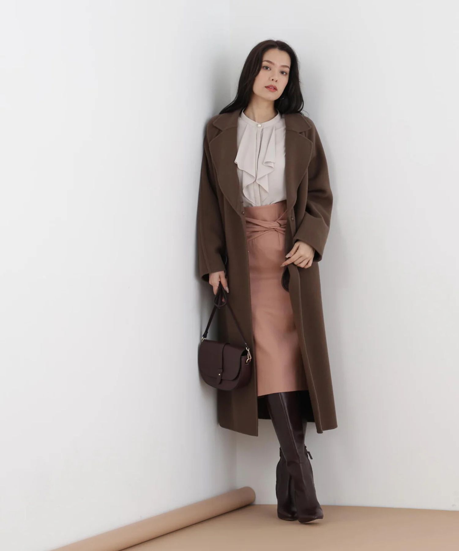 クロスウエストジャージスカート(ピンク)毛 / 裏地付き / 後ファスナーあき / 後ベンツあり / 0315220107