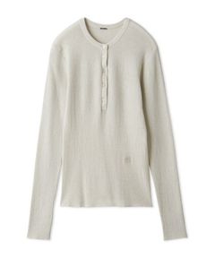 ヘンリーネックシアーリブニットプルオーバー (WHT) 綿 / ラメ / シェルボタン / 伸縮性有り / 09WNT254108