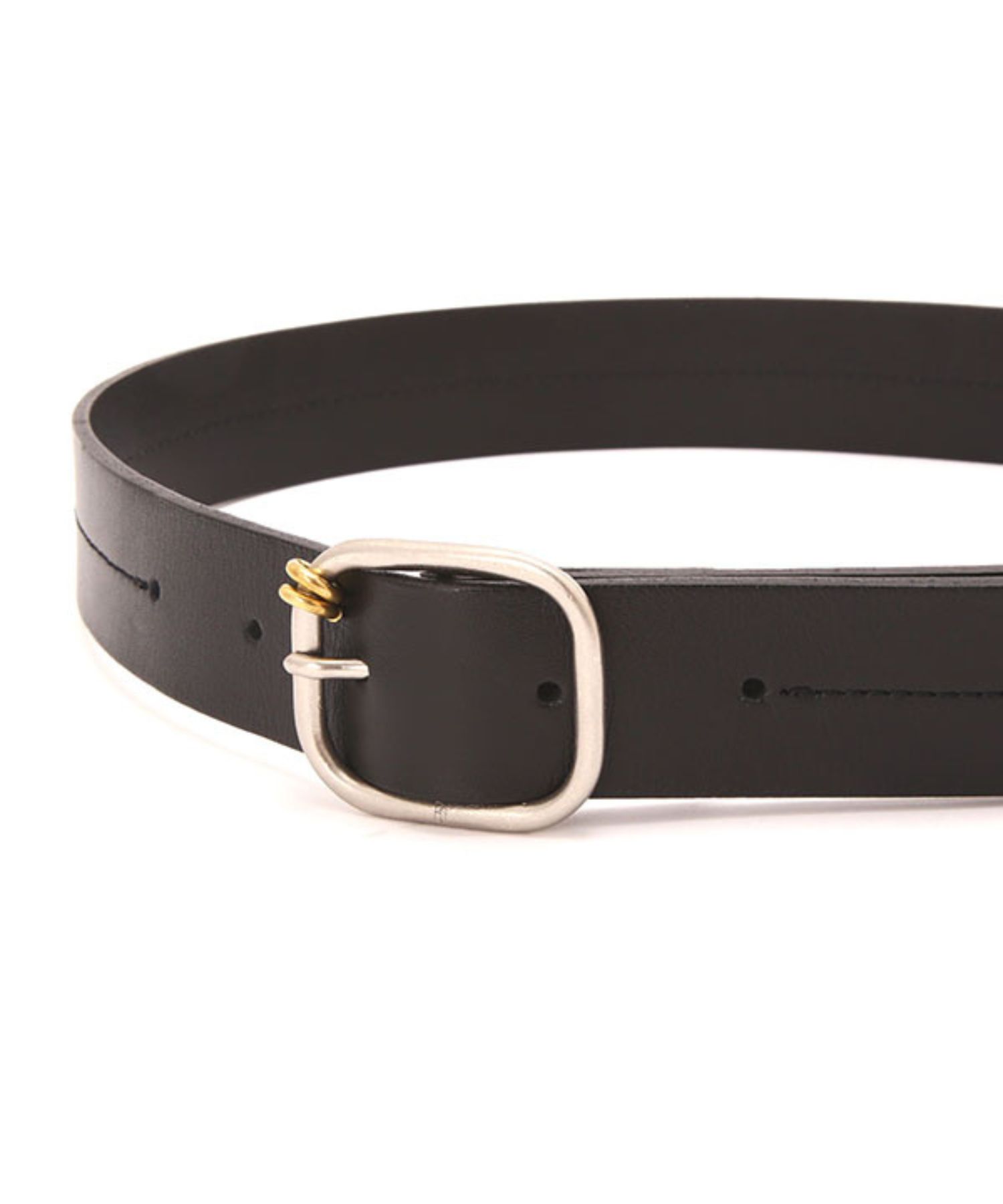 ブラスリングバックルセンターステッチベルト (BLACK ) 牛革 / スクエア型バックル / ゴールドリング  / 刻印 / 1225473097