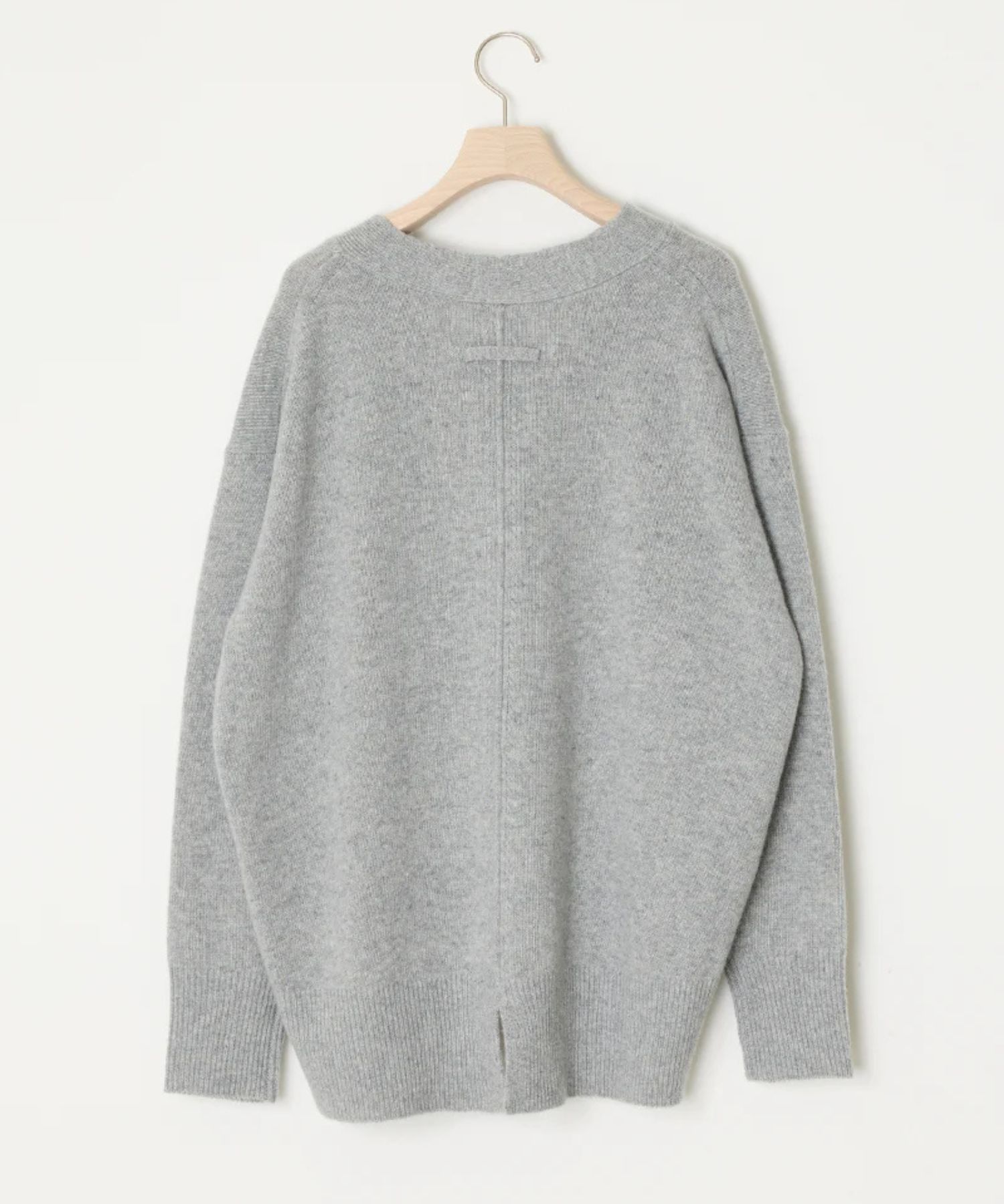 CASHMERE-BLEND V-NECK (GREY) 毛 / カシミア混 /後ろ裾スリット / 前後差レングス / ADWS-501-38