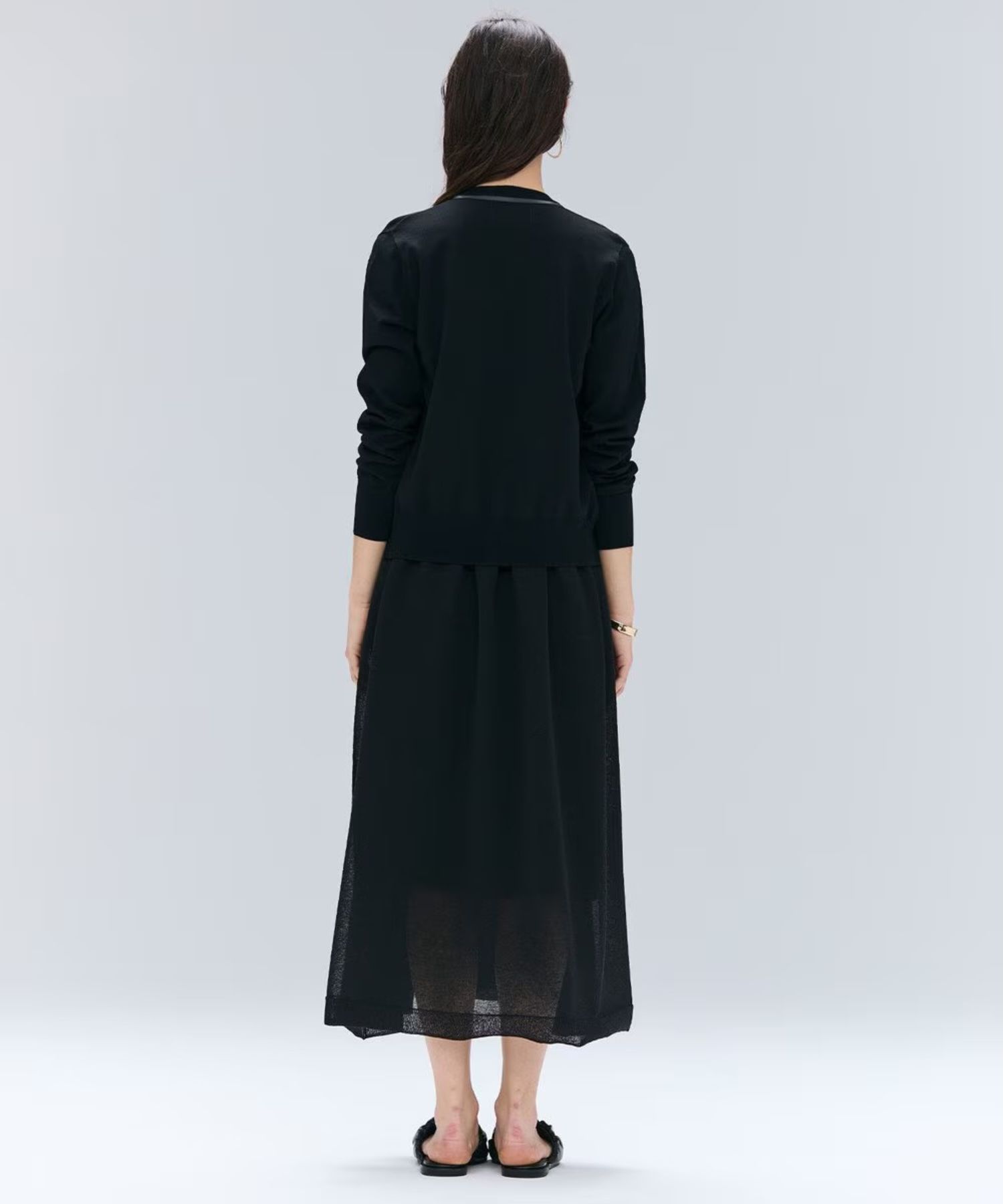 レザーラインジップカーディガン (Black) レーヨン / ストレッチ / 清涼感 / ウォッシャブル / KRCWGA0100