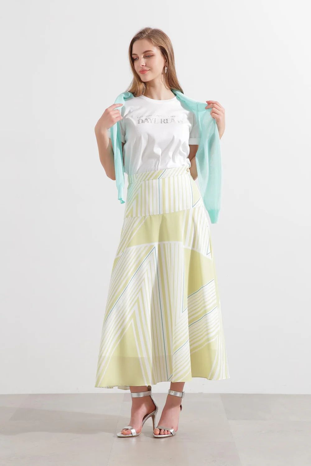 トライアングルボーダープリントスカート (イエロー) / ポリエステル 100% / ウォッシャブル / セットアップ / 0315120311