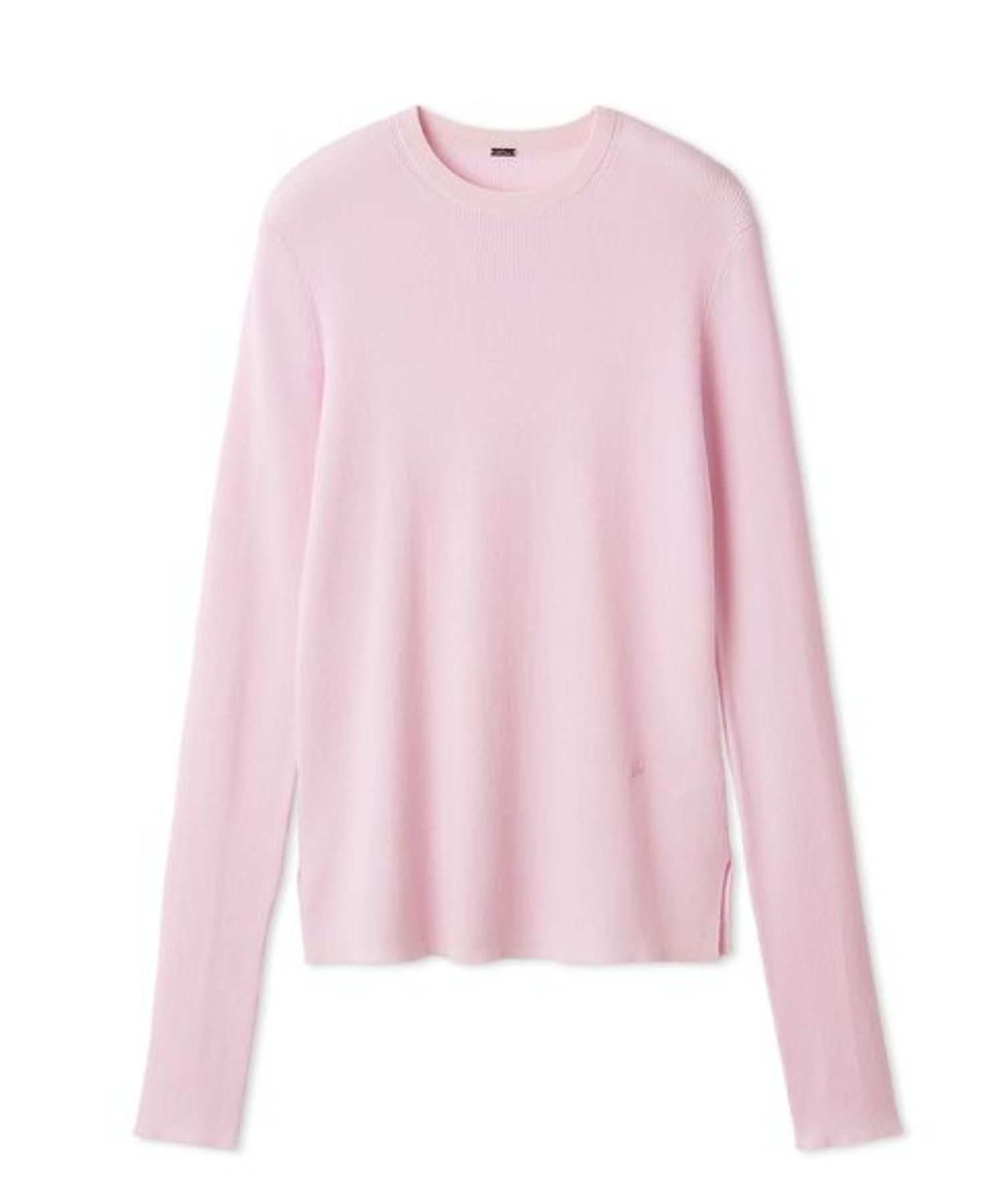 シアーラメクルーネックリブニット (PNK) 綿 / シアー / サイド裾スリット / 手洗可 /  09WNT255308