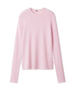 シアーラメクルーネックリブニット (PNK) 綿 / シアー / サイド裾スリット / 手洗可 /  09WNT255308