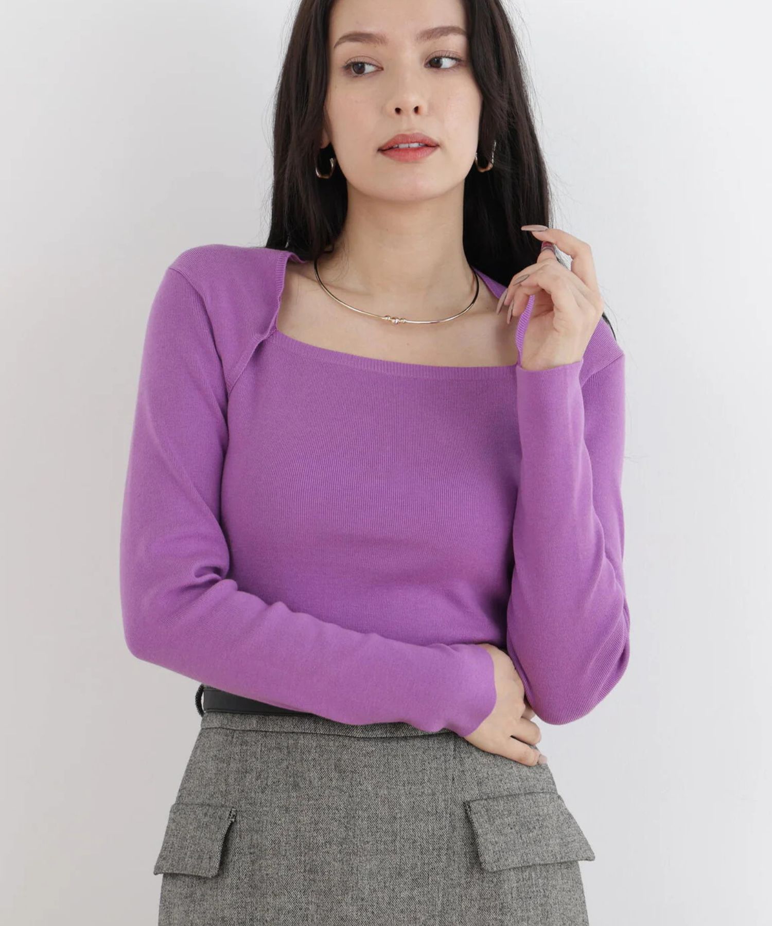 プルオーバーシンプルハイゲージ(パープル)ポリエステル / ストレッチあり / かぶって着用 / ウォッシャブル / 手洗い可 / 0316170128