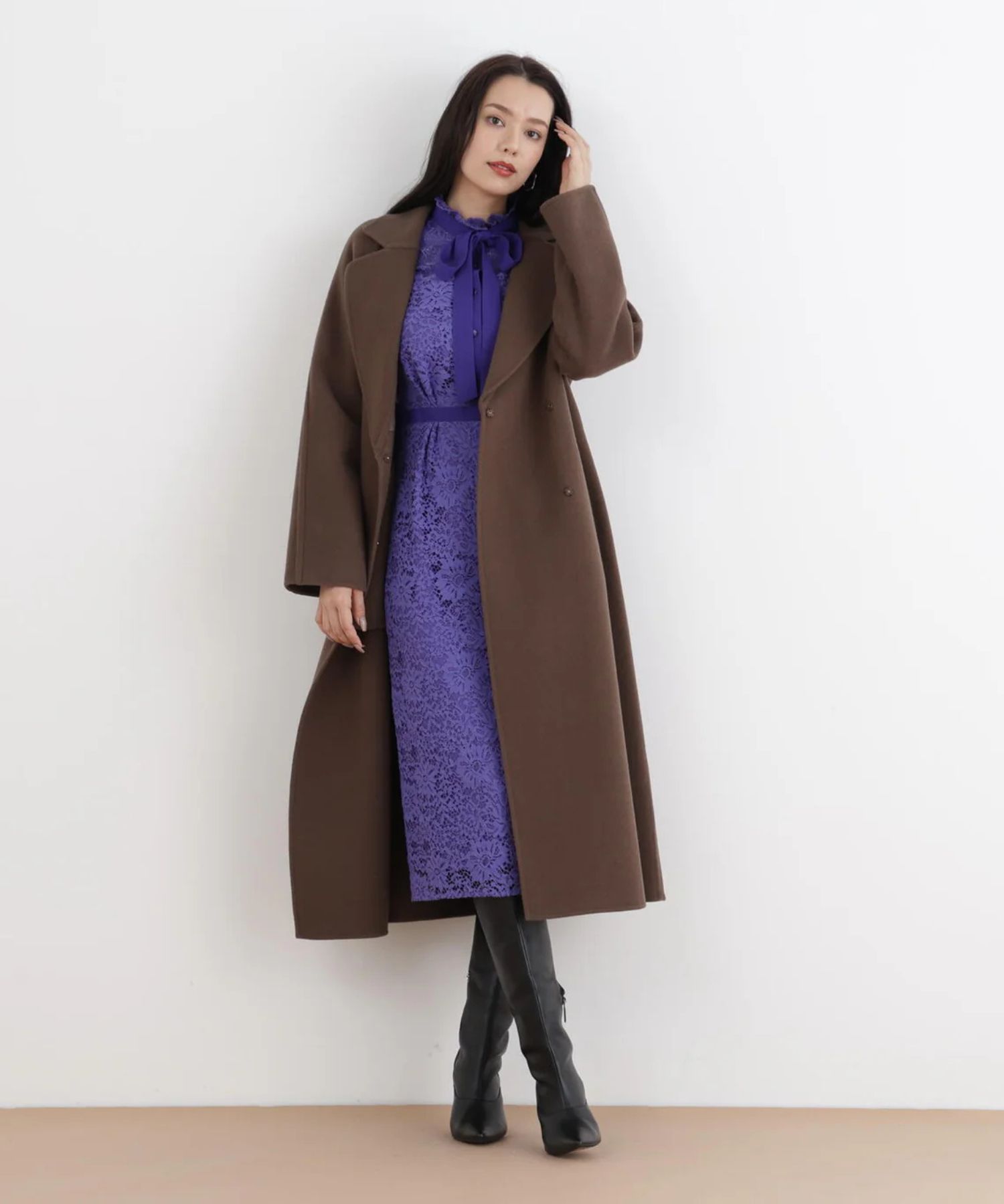 ［URBAN PRECIOUS］フローラルレースワンピース(ヴァイオレット)コットン / 裏地つき / 袖口シャーリング / 後ファスナーあき / 後にベンツあり / 0315240124