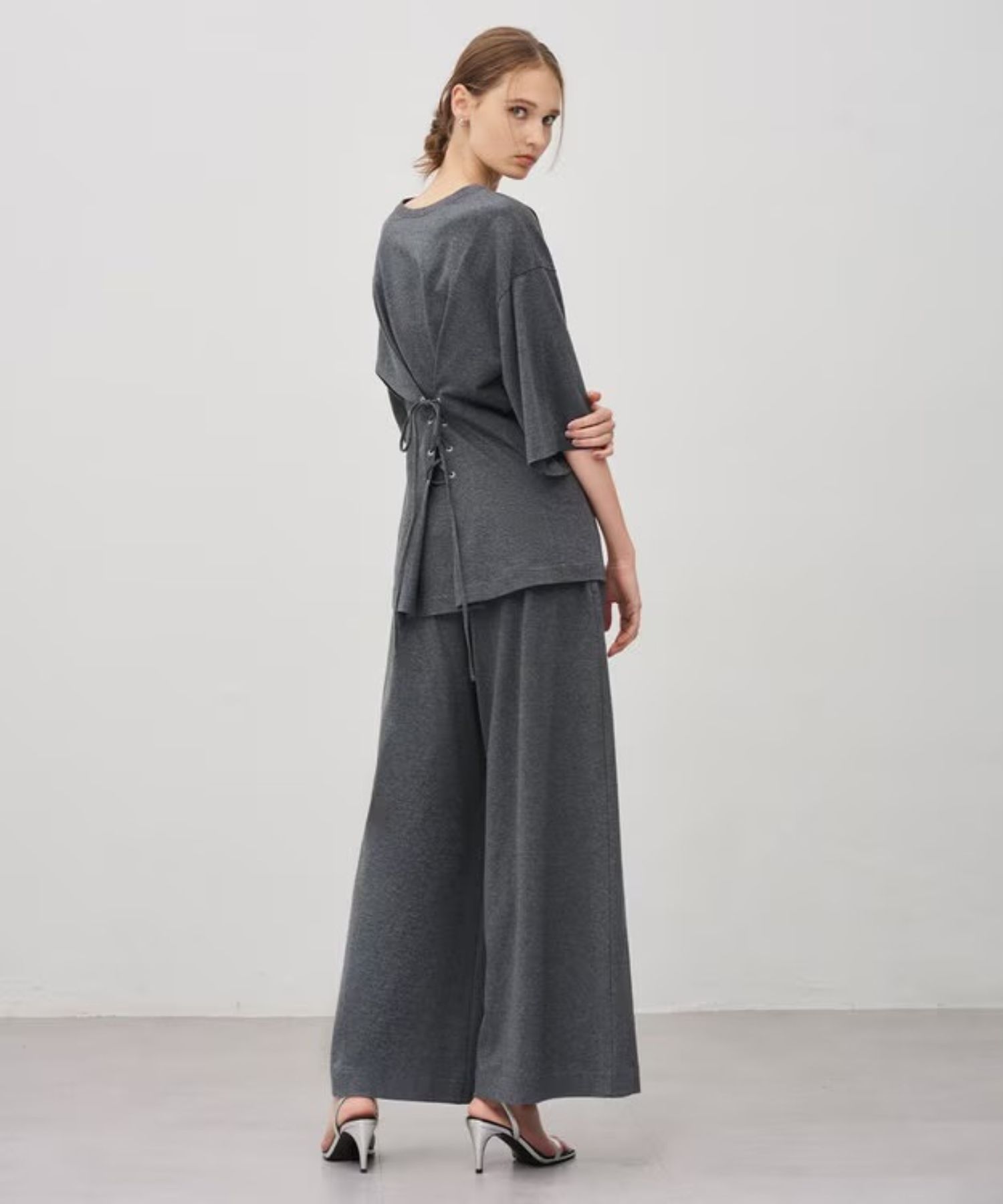 プレーンジャージーギャザーパンツ(チャコール) 綿 / ウォッシャブル / ウエストゴム / PRUVGW0314