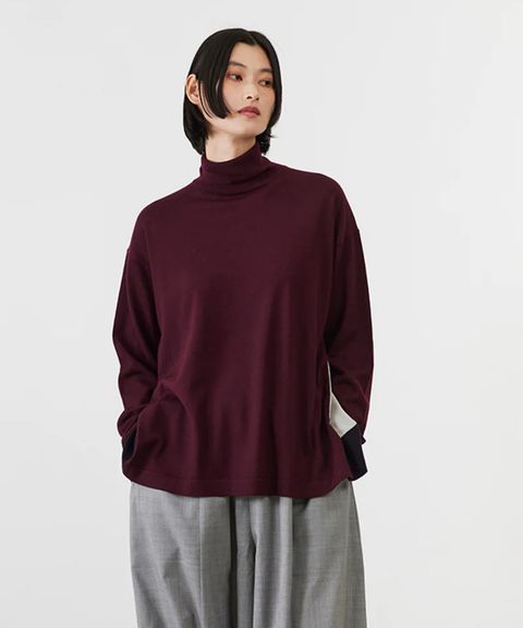 EXTRAFINE MERINO WOOL TURTLE-NECK (BORDEAUX) 毛 / フレアシルエット / 後身頃スパンローン /タートル  / ADWS-501-31