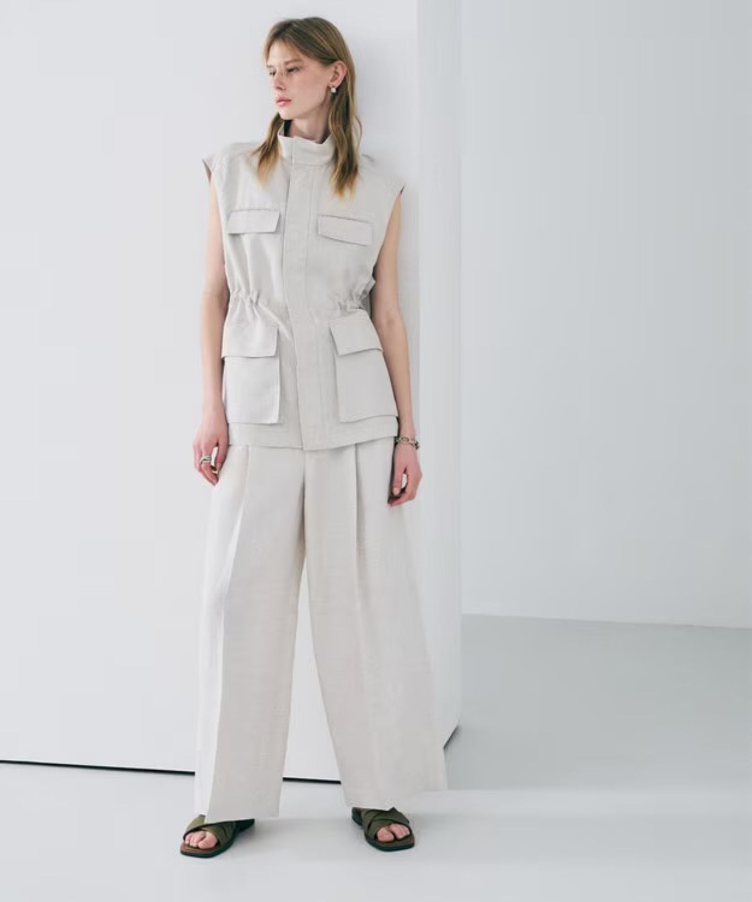 リヨセルライトリネン ワイドトラウザー(フラックス) / 再生繊維 / ハイウエスト / ワイドシルエット / PRUVLS0305