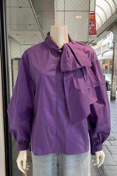 アシンメトリーボウタイブラウス(パープル)コットン / ボウタイリボン
