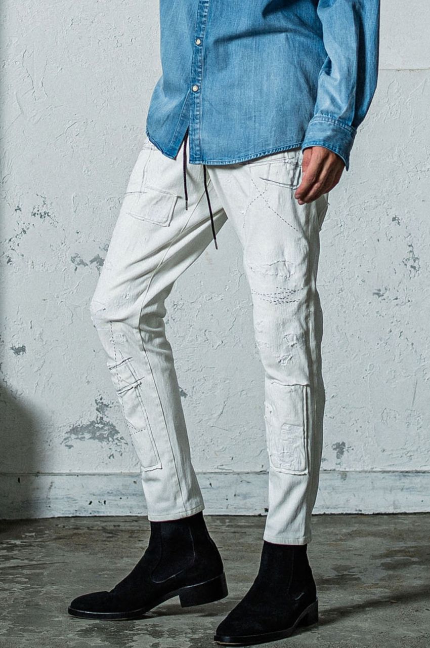 MICK DENIM JERSEY (ホワイト ) コットン /ストレッチ / 柔らかい / パッチワーク /RC35-ST-020-3