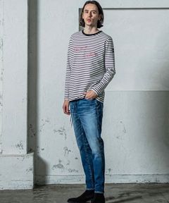NSNF longsleave Tee ( ボーダー) コットン / フロントロゴ / 袖細め / ボックスシルエット / UV / RC35-T-009
