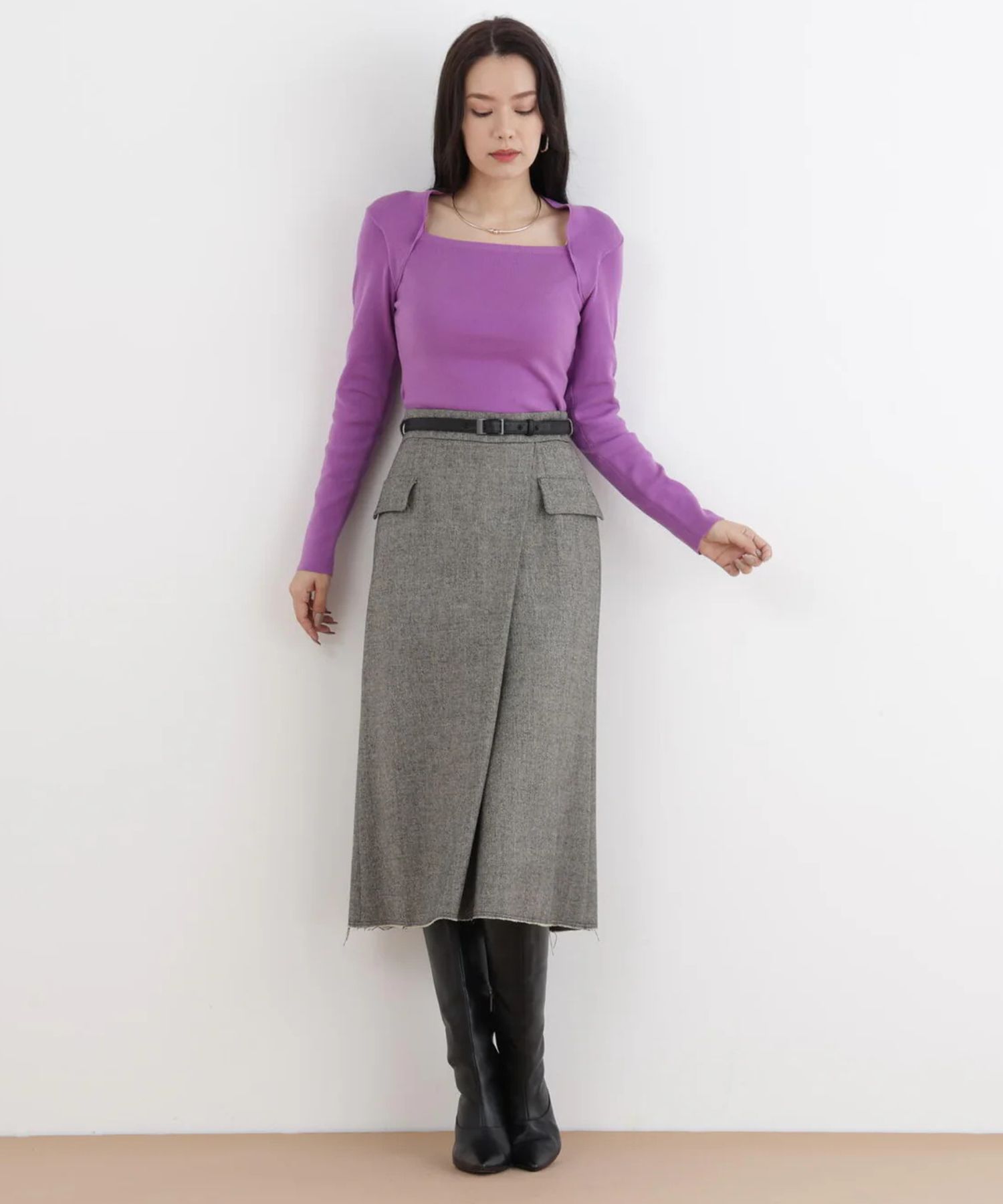 プルオーバーシンプルハイゲージ(パープル)ポリエステル / ストレッチあり / かぶって着用 / ウォッシャブル / 手洗い可 / 0316170128