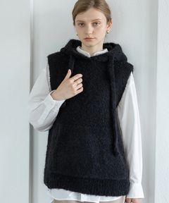 alpaca loop hoodie vest (BLACK) アルパカ / 保湿性 / ベビーアルパカ / 静電気防止加工 / 軽量 / CT25318