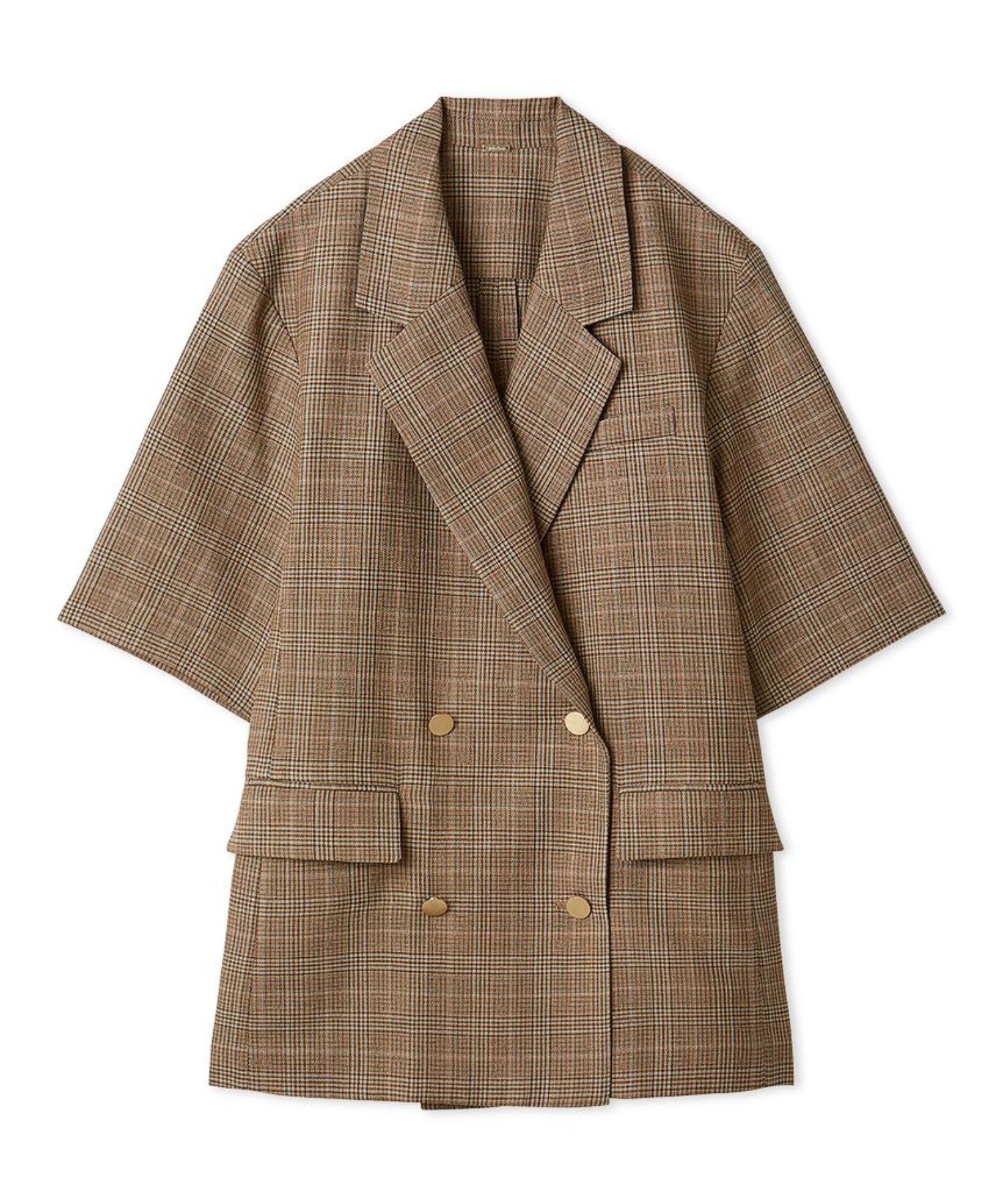 金釦ハーフスリーブジャケット(CHECK) ポリエステル / 裏地無し / UVカット / メタルボタン / 09WFJ261133
