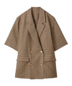 金釦ハーフスリーブジャケット(CHECK) ポリエステル / 裏地無し / UVカット / メタルボタン / 09WFJ261133