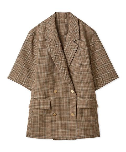 金釦ハーフスリーブジャケット(CHECK) ポリエステル / 裏地無し / UVカット / メタルボタン / 09WFJ261133