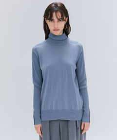 LA MONNAIE / バイカラーウールタートルニット (Dull Blue × Warm Gray) 毛/ タートル / 裾サイドスリット/ 手洗可 / KRCWGW0300