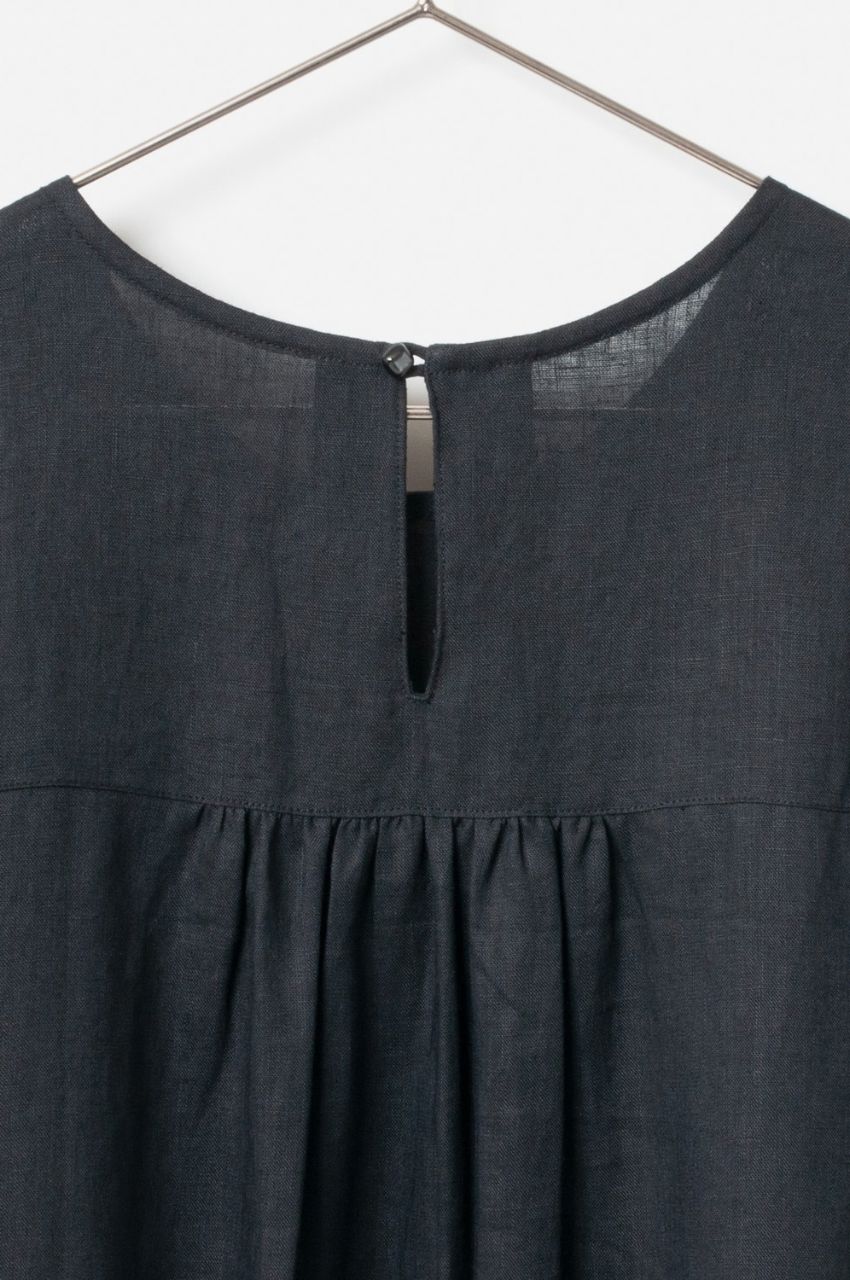 Linen Long Dress (チャコールグレー) 麻 / Aライン / 7分袖 / 手洗い可 / FO251-01011