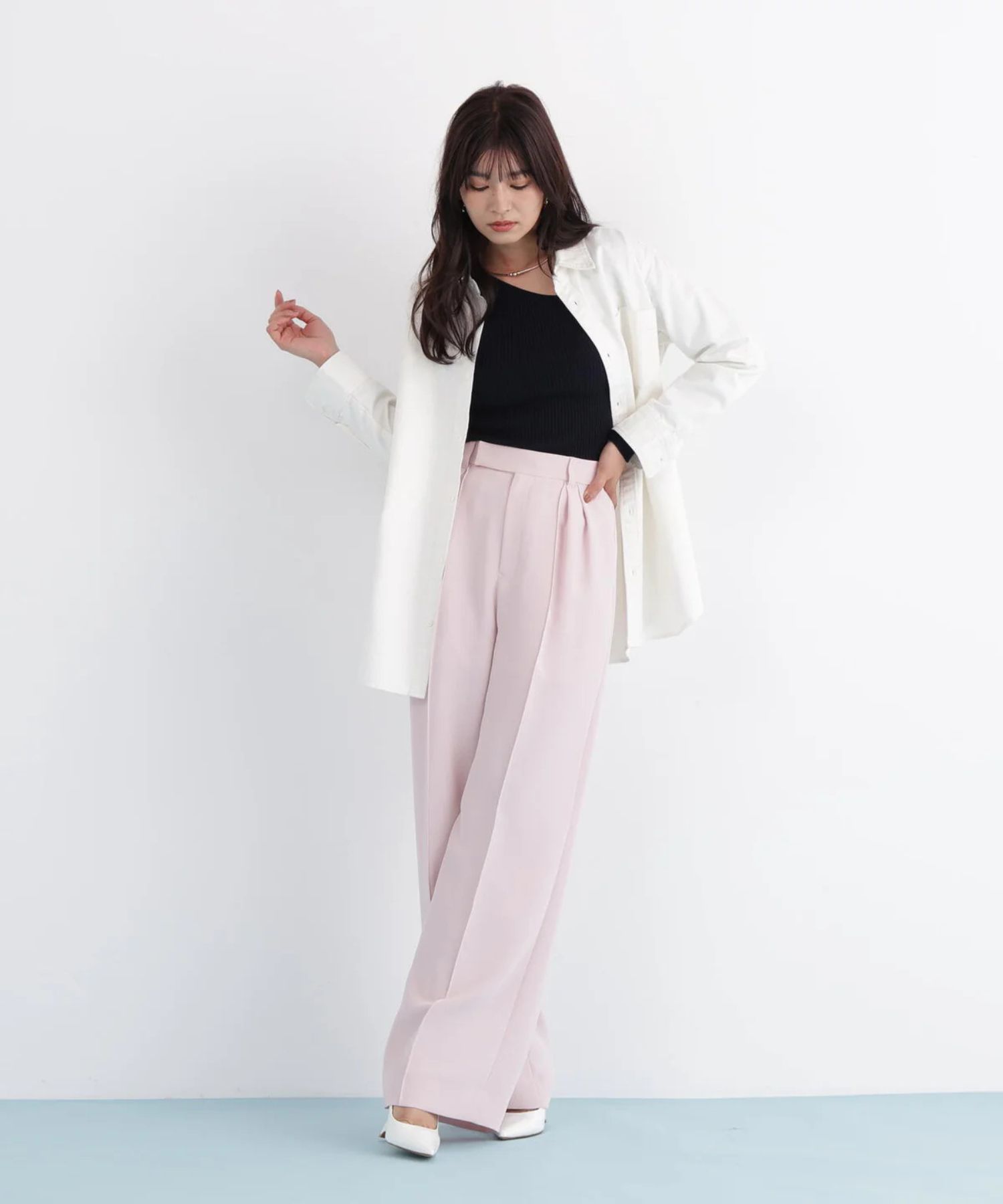 センターシームパンツ(フラミンゴピンク)ポリエステル/ ウエストゴム / 脚長効果 / ハイウエスト / ストレッチなし / 前ファスナーあき / 0316130104