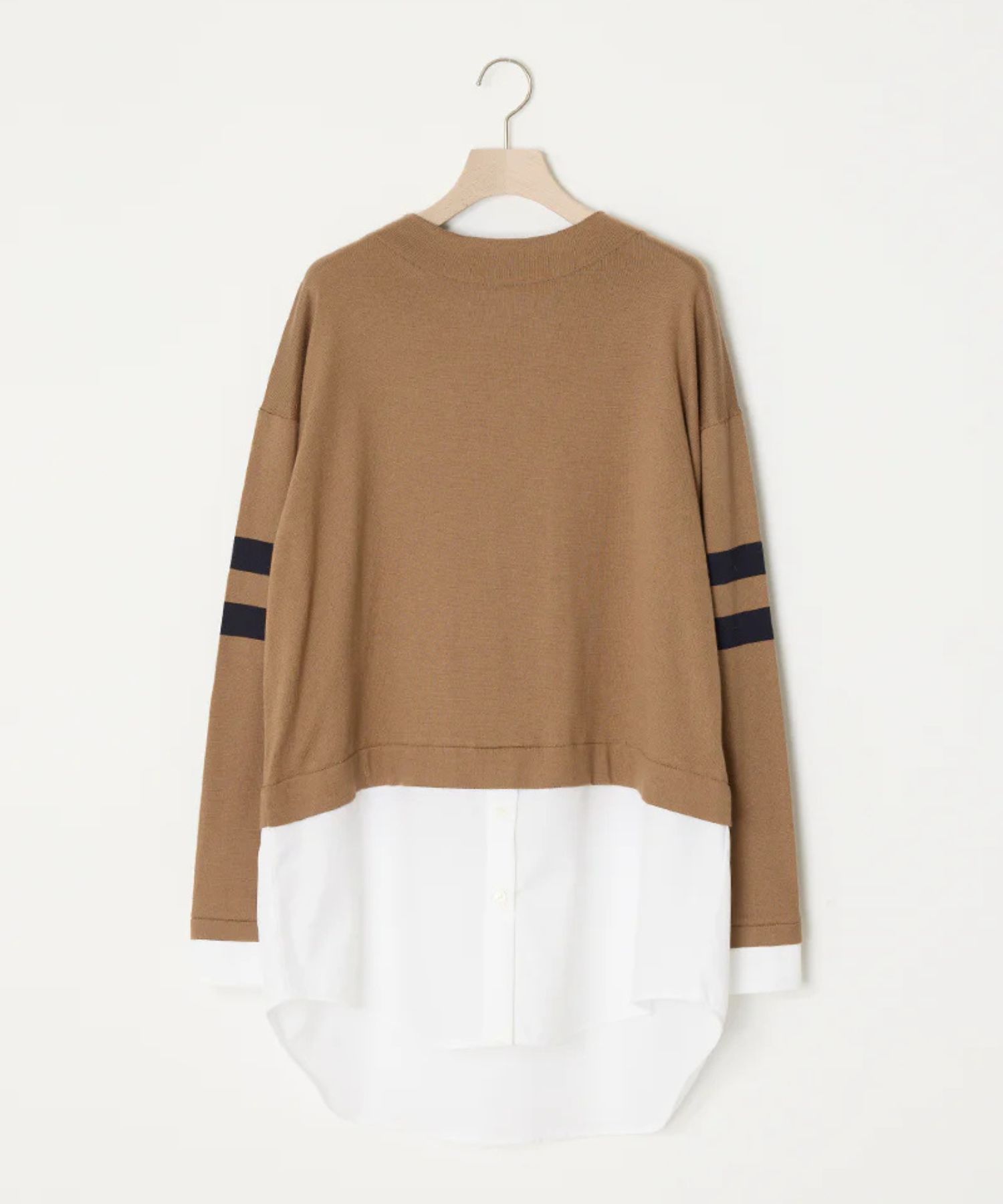 SEAISLAND COTTON LAYERED TUNIC (CAMEL) 綿 / 袖ライン / 柔らかい / シャツドッキングデザイン / ADWS-501-17