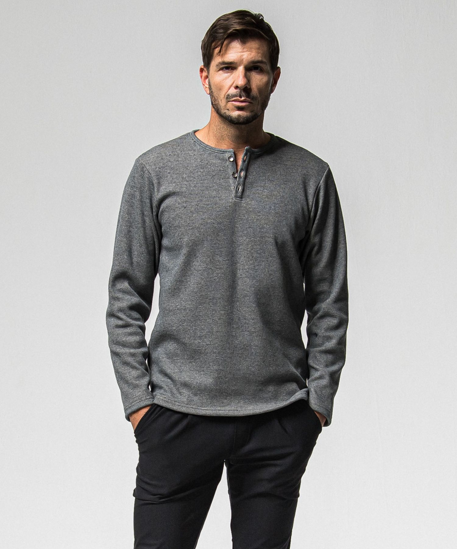 velours fleece thermal HENRY (GREY ) ポリエステル / 裏起毛 / コンチョボタン / 暖かい / RC38-C-003