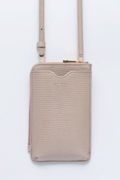 ADRIA / V-1289 / Taupe / リザード型押しレザー スマートフォンポシェット（トープ）アドリア / 牛革 / ショルダーバッグ / ストラップ調整可 / iPhone14ProMaxまで入る / 日本製【正規販売店】