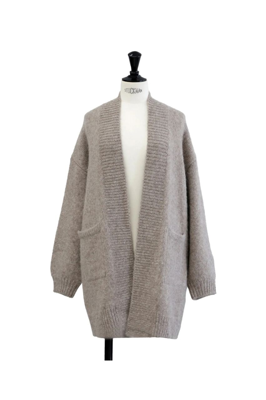 Alpaca wool cardigan  ( BEIGE ) アルパカ / ポケット付き / 静電気防止加工 / ルーズシルエット / CT24319