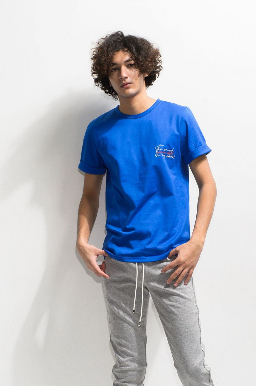 Message chest ROLL UP jersey TEE WHITE /メッセージロゴ レギュラーフィット ロールアップカットソー