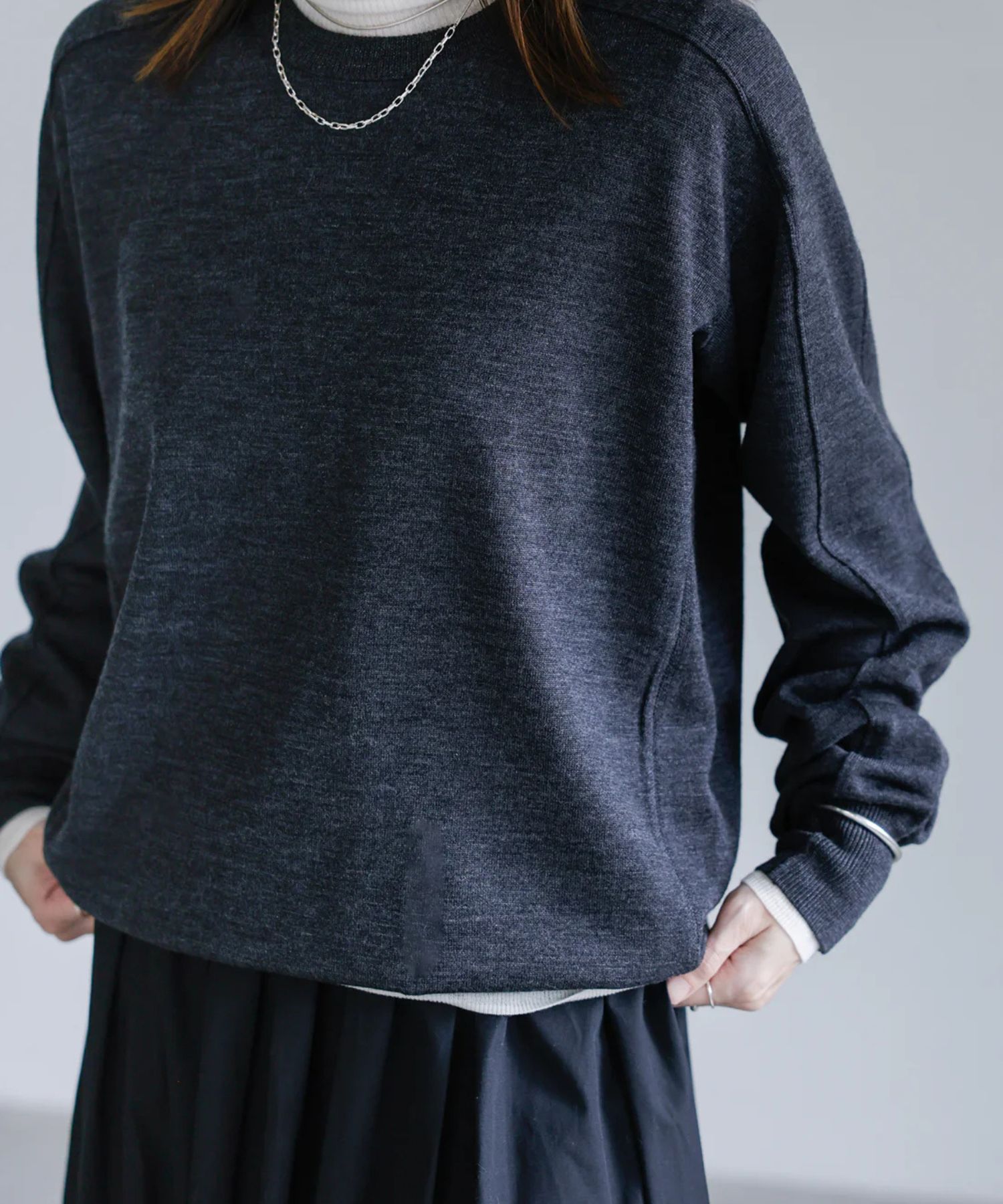 Re Stock Rws wool crew neck pullover (B.NAVY) ウール/ 静電気防止 加工 / クルーネック  / 手洗可 / CT22391