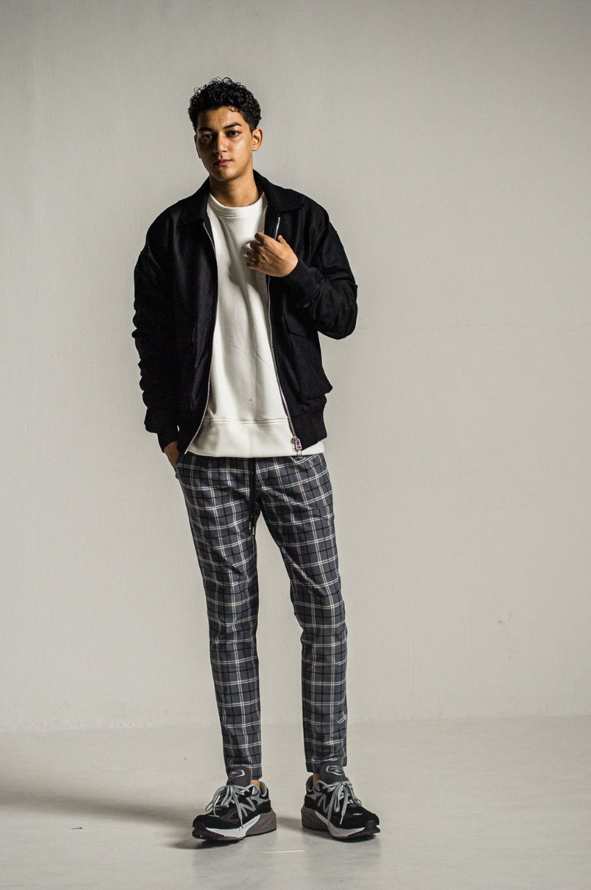 CHRIS EASY HEAT TUCK PANTS (CHECKGREY) ナイロン / スラッシュサイドポケット / 裏起毛 / ベルトループ / RC34-ST-016HT-2