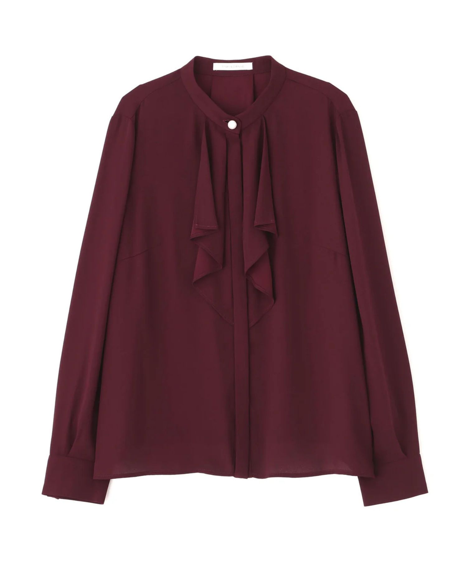 フロントラッフルパールボタンブラウス(ワイン)ポリエステル / ウォッシャブル / 手洗い可 / ストレッチあり / 裏地無し / 前比翼釦あき / 0315210104